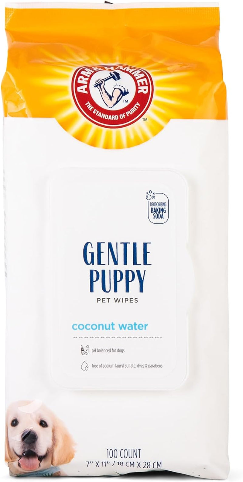 Arm & Hammer for Pets Gentle Puppy Bath Wipes, Coconut Water | All Purpose Puppy Cleaning Wipes Remove Odor & Refresh Skin for Pets | Gentle Tearless Pet Wipes 100 Count, 3 Pack