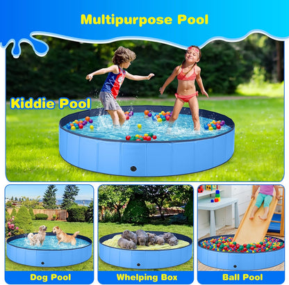 Jecoo Dog Pool with Sprinkler, Large 2-In-1 Foldable Dog Pool for Large Dogs Non-Slip Kiddie Pool Hard Plastic for Outdoor Backyard (80"X12")