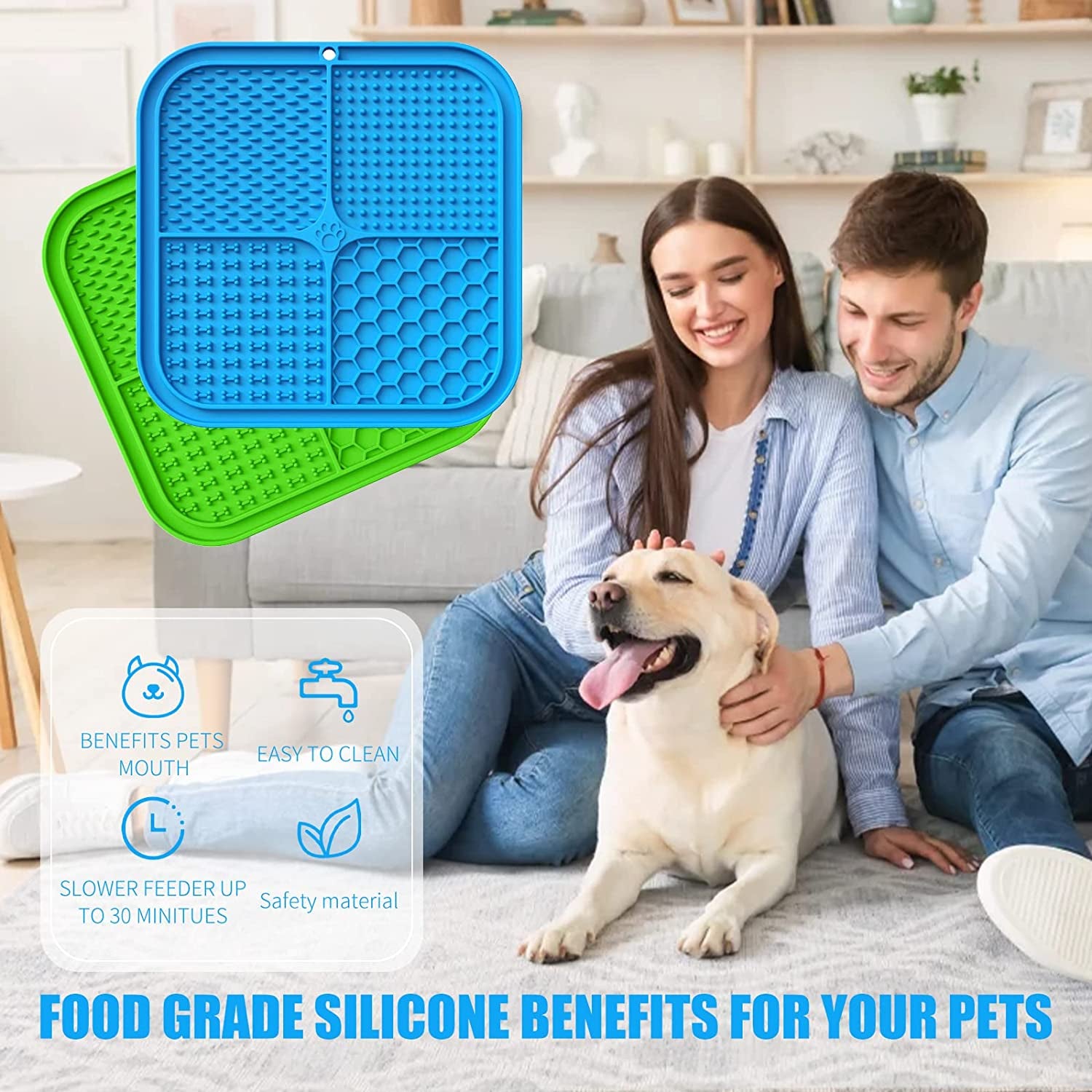 Dog Licking Mat Slow Feeder for Dogs, Premium Lick Pad with Suction Cups for Dog Anxiety Relief, Slow Feeder Dog Bowls, Bathing, Grooming and Training (Teal Mat)