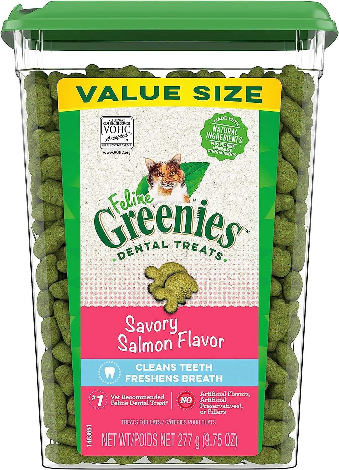 Greenies Feline Adult Natural Dental Care Cat Treats, Savory Salmon Flavor, 4.6 Oz. Pouch