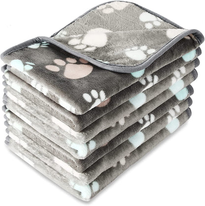 4 Pcs Pet Blanket Dog Puppy Blanket Paw Print Fleece Blanket for Small Medium Pet Dog Cat Warm Soft Sleep Mat Guinea Pig Cage Liners Blanket (Dark Gray,Small)