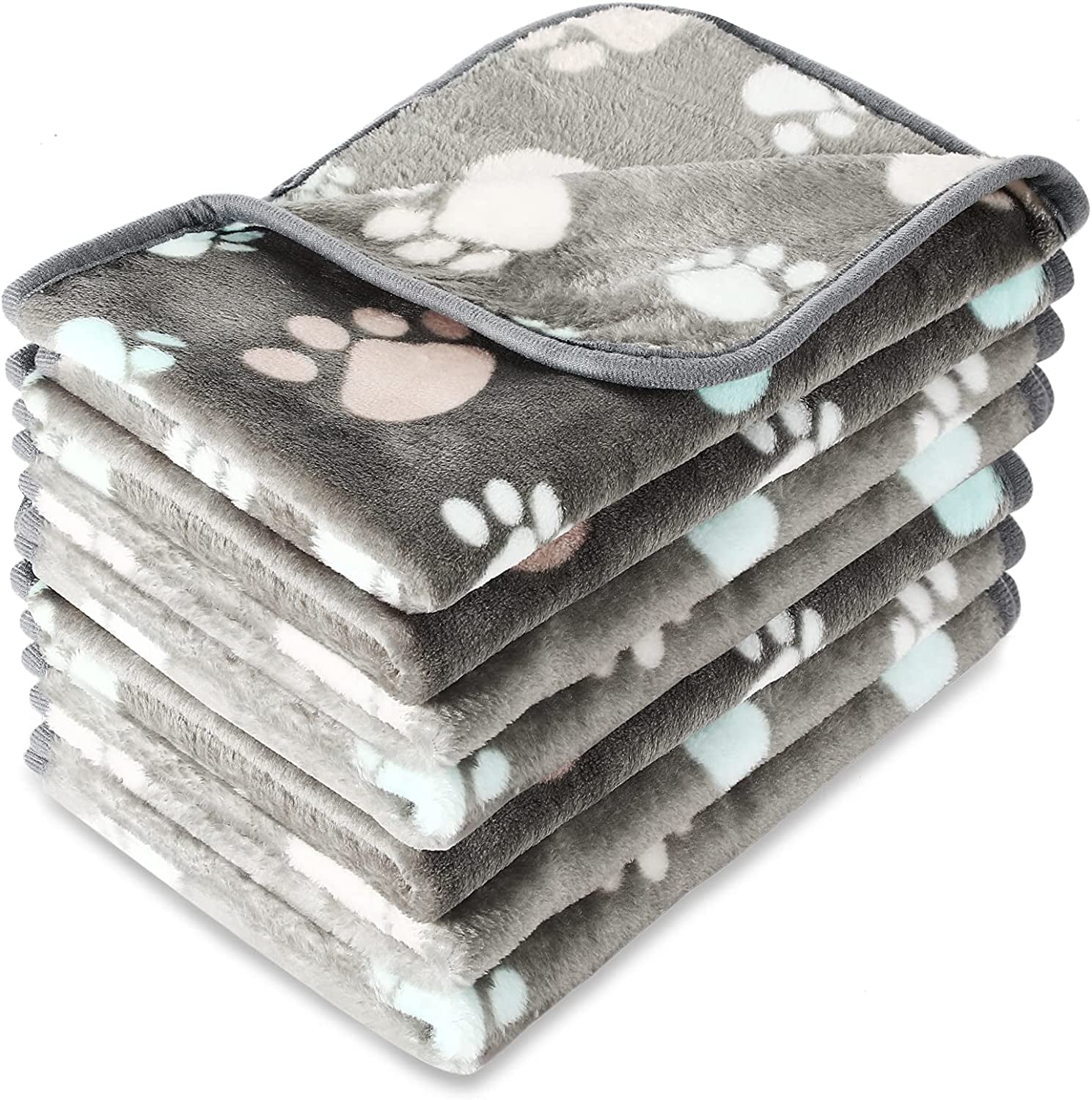 4 Pcs Pet Blanket Dog Puppy Blanket Paw Print Fleece Blanket for Small Medium Pet Dog Cat Warm Soft Sleep Mat Guinea Pig Cage Liners Blanket (Dark Gray,Medium)