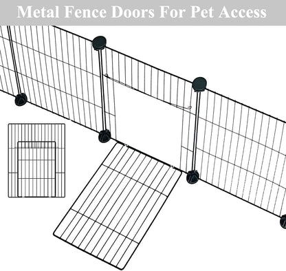 LANGXUN DIY Small Animal Pet Playpen with Door, Rabbit, Guinea Pig Cages, Puppy, Kitten Playpen | Indoor & Outdoor Portable Metal Wire Yard Fence, 12Pcs Pet Panels