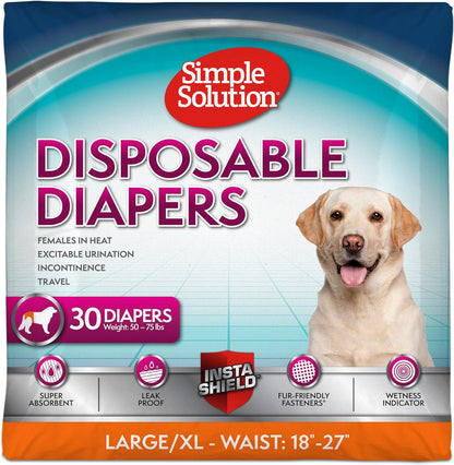 Simple Solution True Fit Disposable Dog Diapers for Female Dogs - Super Absorbent with Wetness Indicator - L/XL (Waist 18-27In) - 30 Count