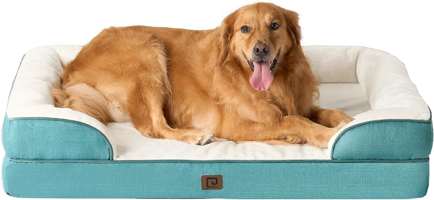 EHEYCIGA Orthopedic Dog Beds for Extra Large Dogs, Waterproof Memory Foam XL Dog Bed with Sides, Non-Slip Bottom and Egg-Crate Foam Big Dog Couch Bed with Washable Removable Cover, Turquoise Blue