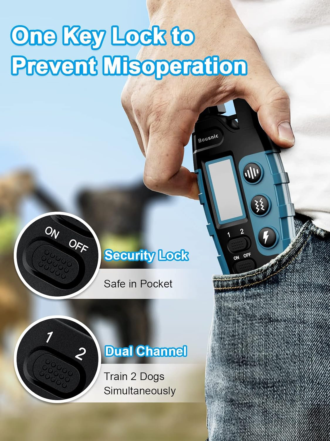 Bousnic Dog Shock Collar 2 Dogs (5-120Lbs) - 3300 Ft Waterproof Training Collar for Dogs Large Medium Small with Rechargeable Remote, Beep (1-8) Vibration (1-16) and Humane Shock (1-99) Modes