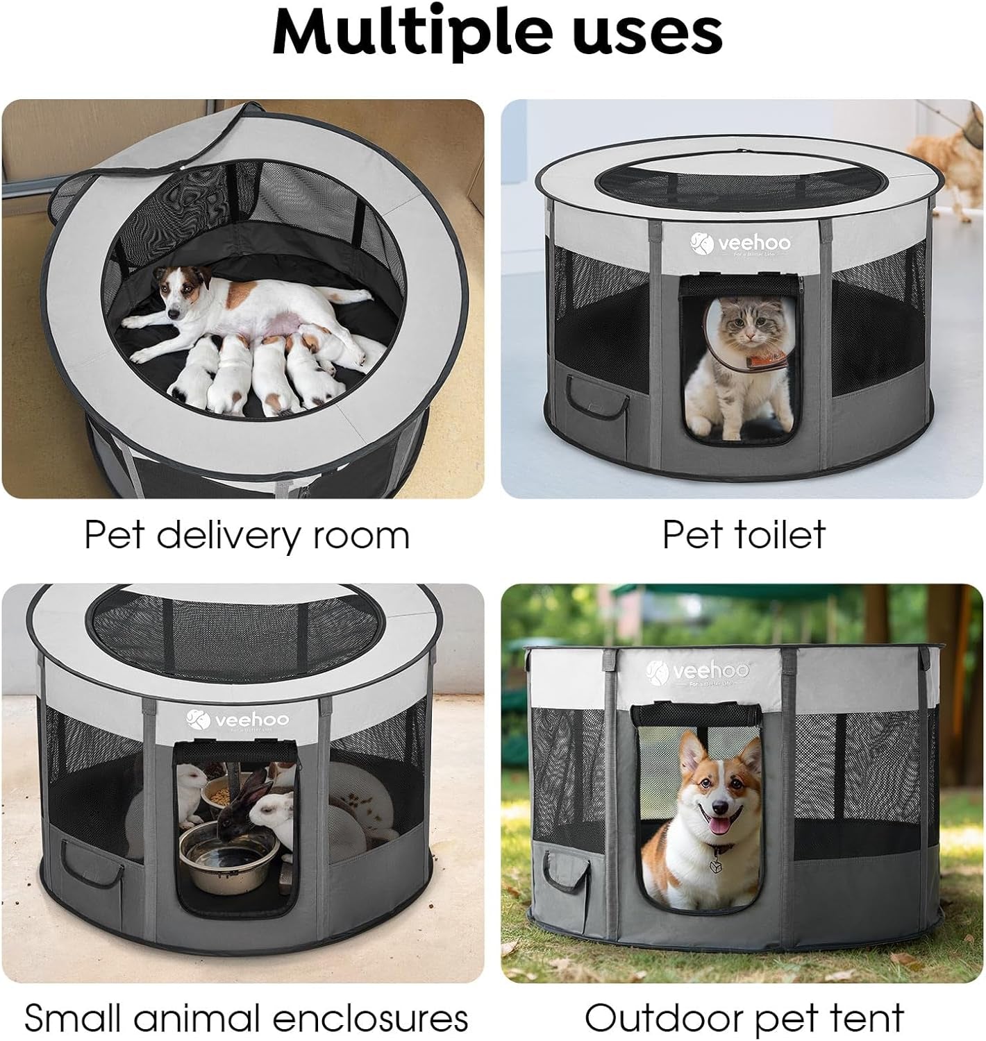 Veehoo Dog Playpen, Foldable Portable Puppy Dog Playpen, Anti-Collapse Pet Dog Play Pen Indoors, Cat Crate Cage Dog Kennel, Dog Playpen Outdoor Tent with Carring Case，CWWL2416CP