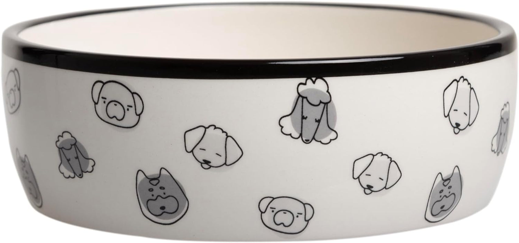 Pearhead Gray Dog Faces Pattern Ceramic Dog Bowl, Medium Water and Food Dish, Microwave and Dishwasher Safe, Pet Owner Essentials, Holds 2 Cups