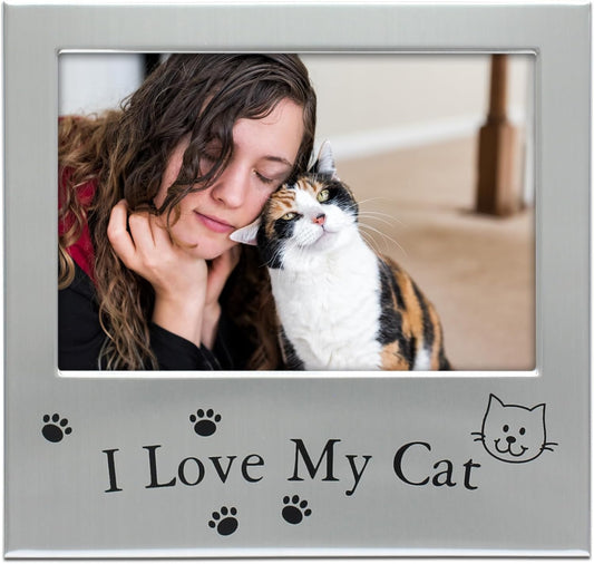 MIMOSA MOMENTS Metal Pet 5X3 Picture Frame Saying I Love My Cat with Paw Print