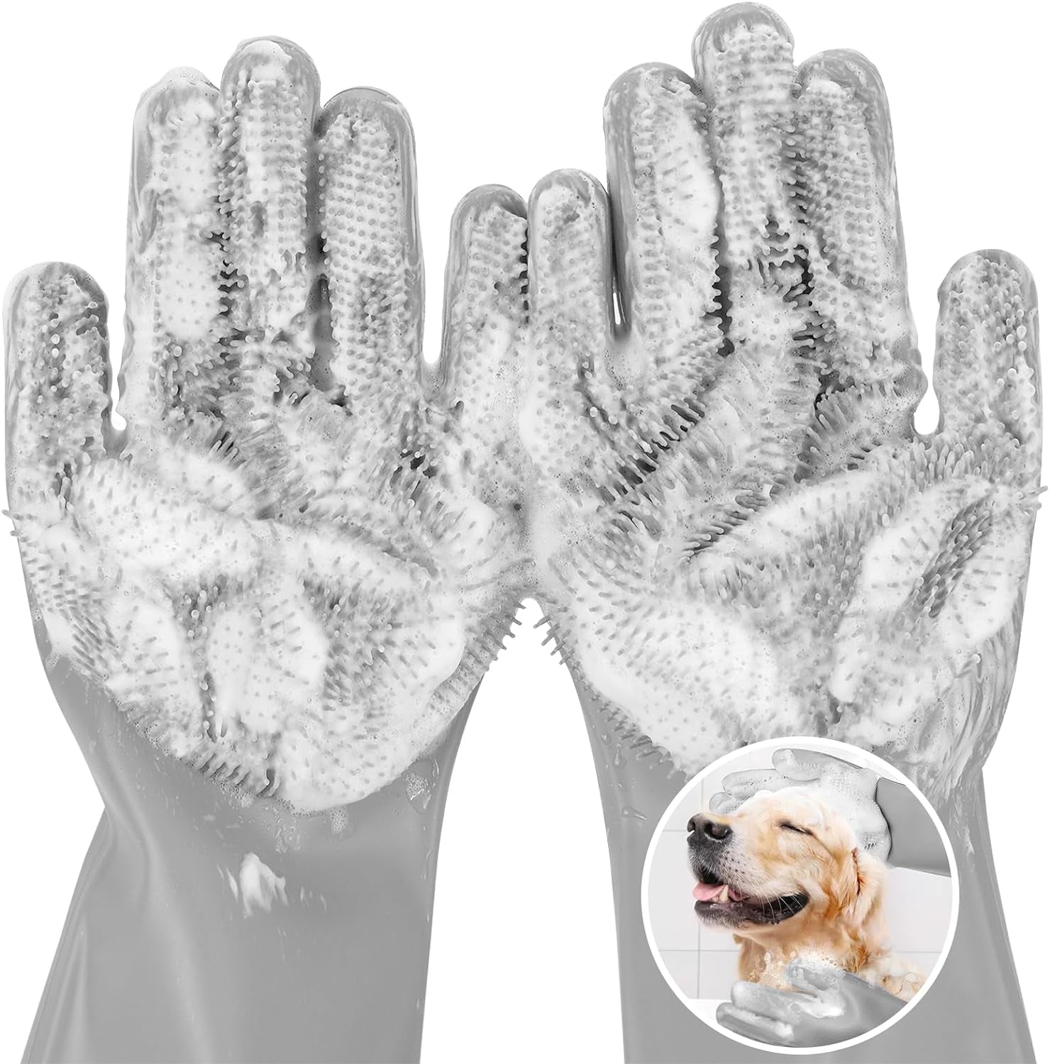 Pecute Pet Grooming Gloves Large, Heat Resistant Cat Bathing Gloves with High-Density Teeth, Silicone Dog Bathing Gloves with Enhanced Five Finger Design, for Washing, Bathing, and Massaging