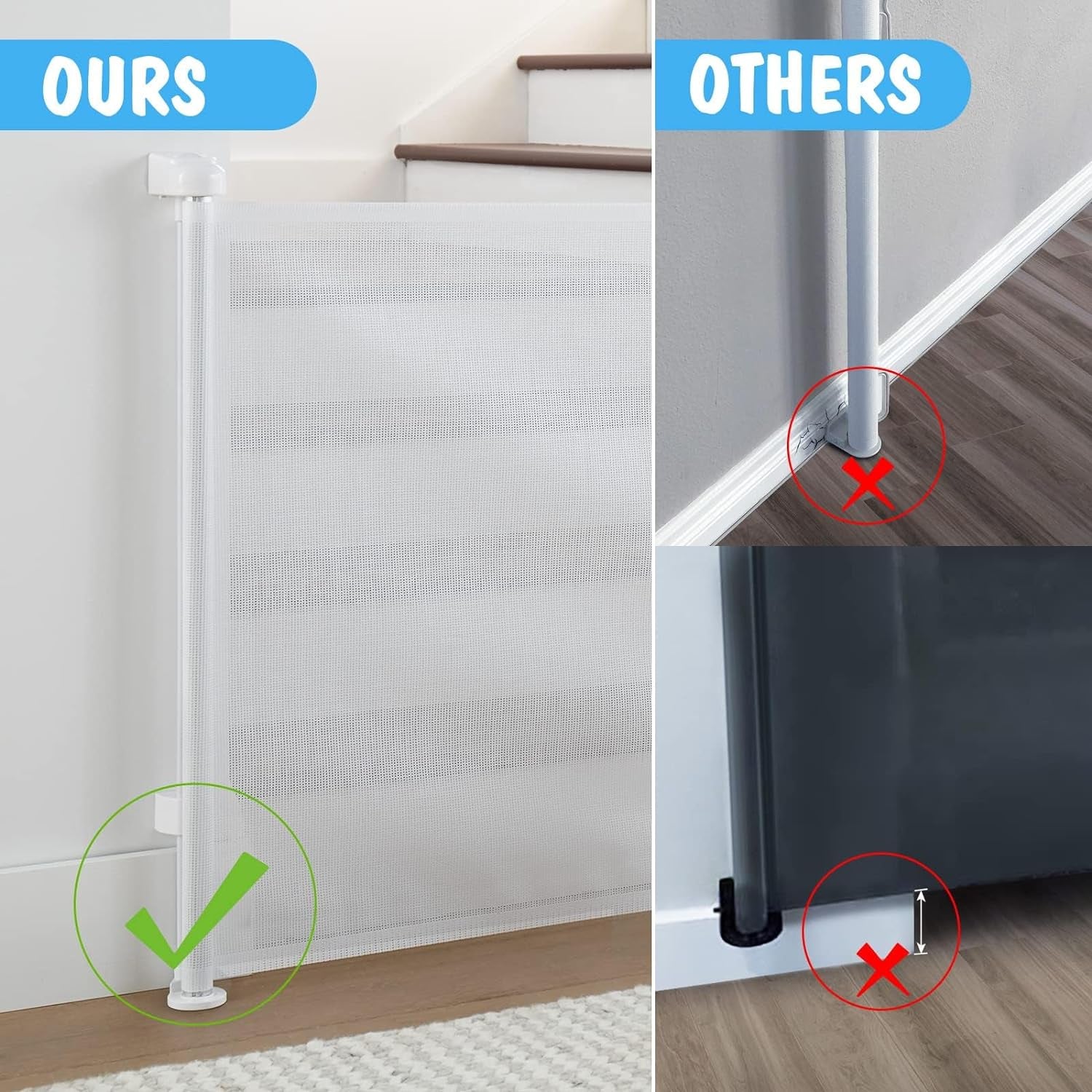 Cumbor 2 Pack Baby Gate Retractable Gates for Stairs, Mesh Dog Gate for the House, Wide Pet Gate 33" Tall, Extends to 55" Wide, Long Child Safety Gates for Doorways, Hallways, Indoor/Outdoor(White)