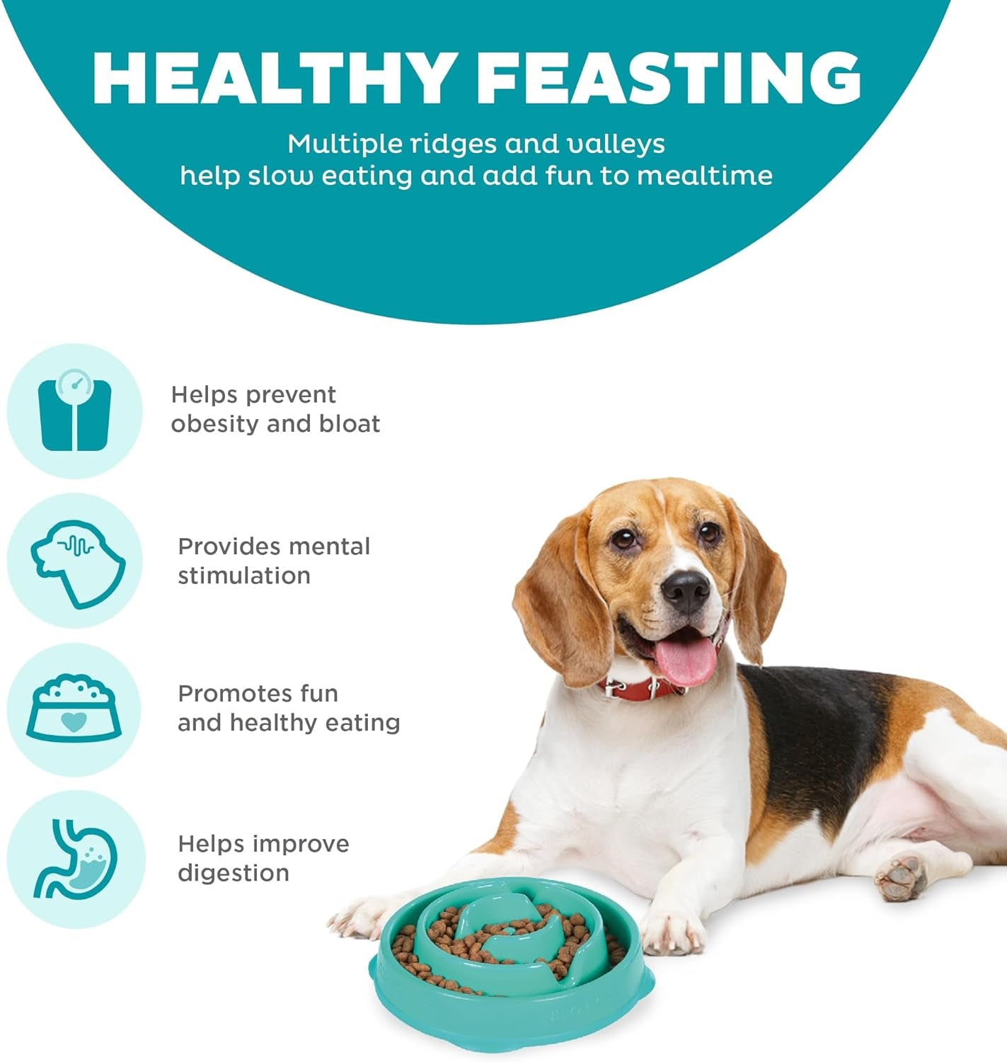 Outward Hound Fun Feeder Slo Bowl, Slow Feeder Dog Bowl, Medium/Mini, Turquoise