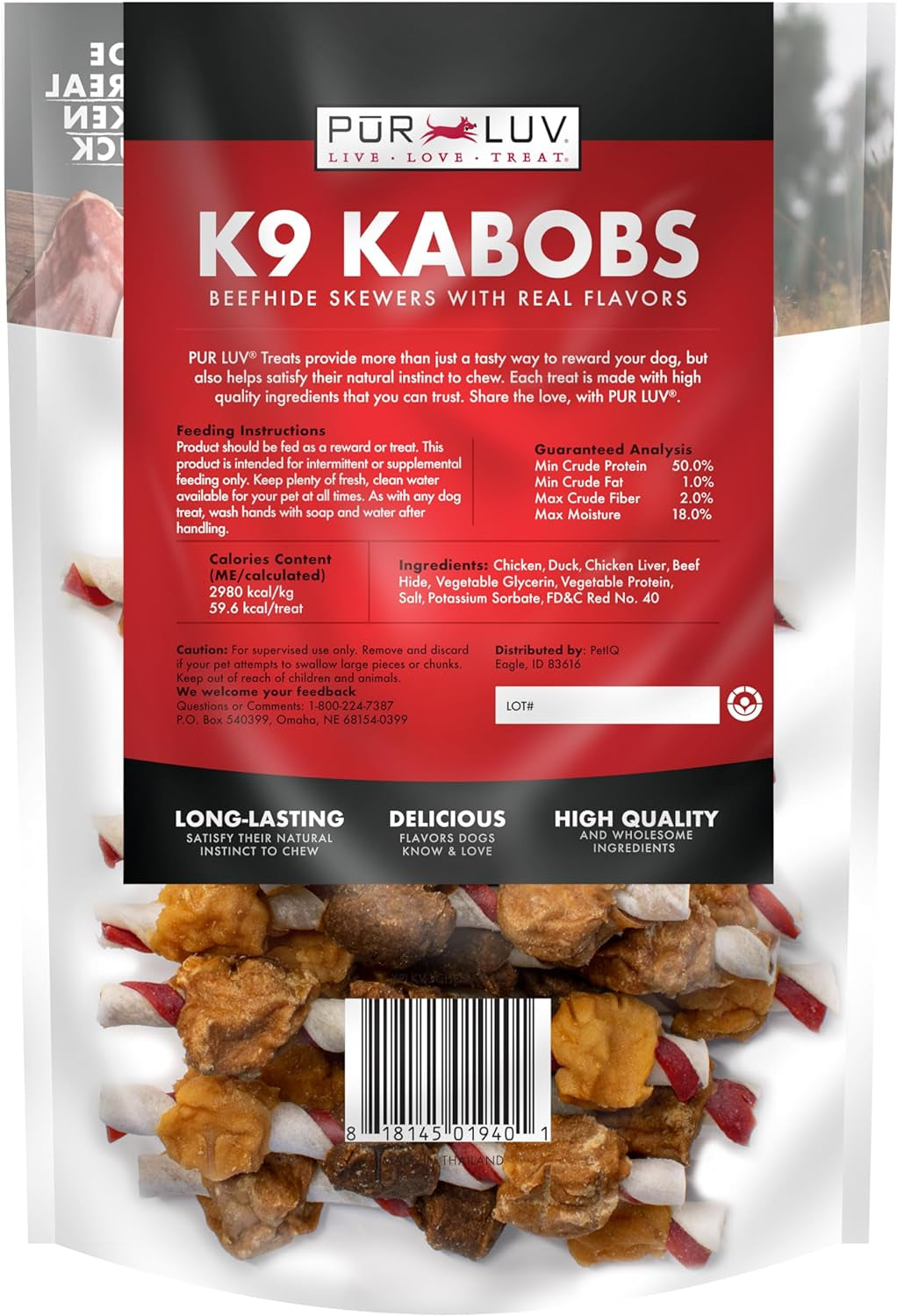 Dog Treats, K9 Kabobs for Dogs Made with Real Chicken and Duck, 12 Ounces, Healthy, Easily Digestible, Long-Lasting, High Protein Dog Treat, Satisfies Dog'S Urge to Chew