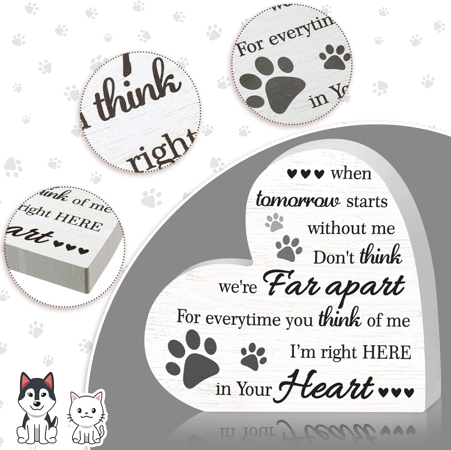 Maitys Pet Memorial Gifts Bereavement Remembrance Gifts for Loss of Dog Cat Sympathy Condolence Gifts Heart Shaped Wood Sign When Tomorrow Starts without Me Wooden Plaque for Table Desk Decor (Khaki)