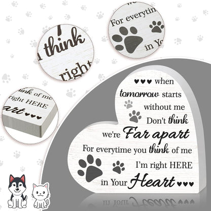 Maitys Pet Memorial Gifts Bereavement Remembrance Gifts for Loss of Dog Cat Sympathy Condolence Gifts Heart Shaped Wood Sign When Tomorrow Starts without Me Wooden Plaque for Table Desk Decor (Khaki)