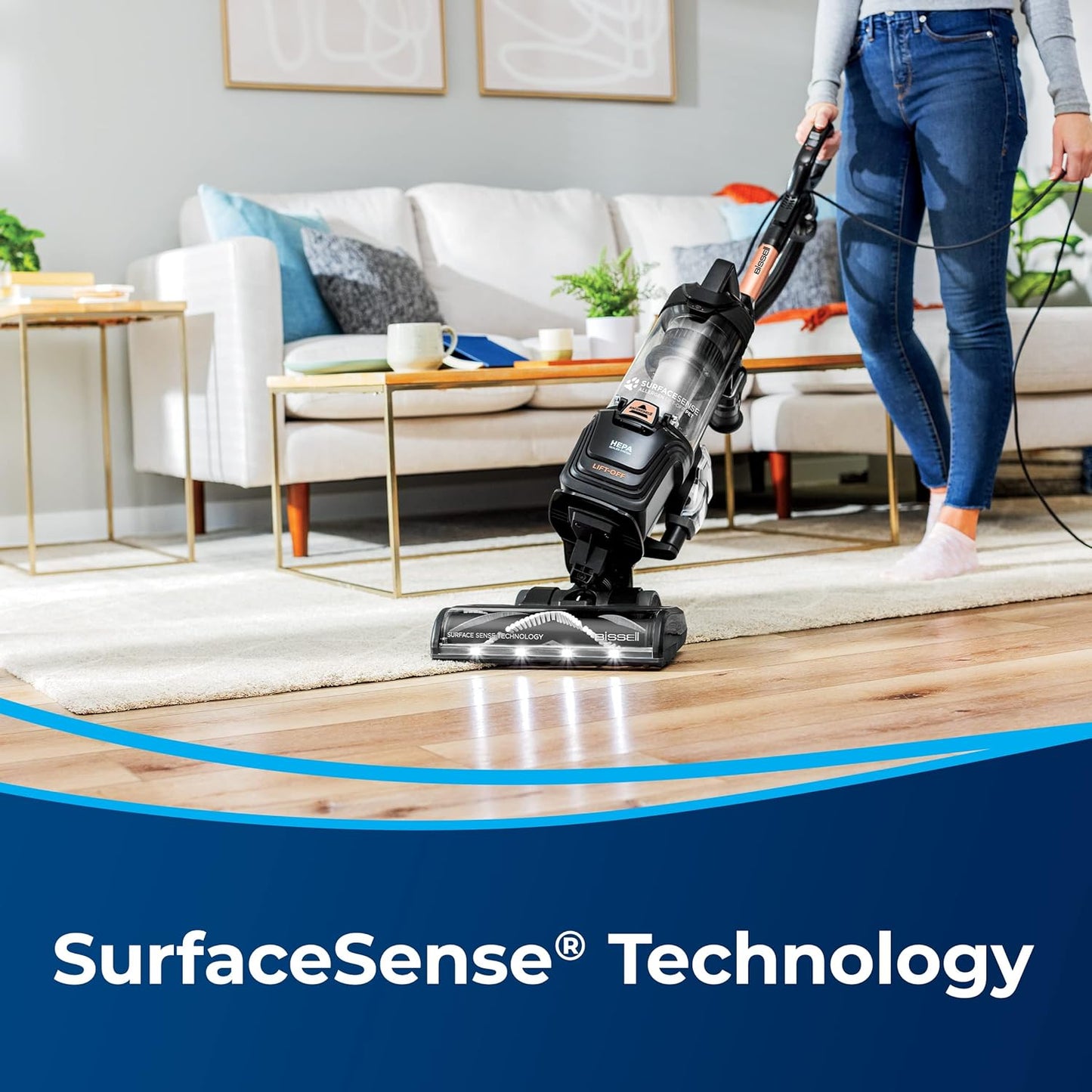 BISSELL SurfaceSense Allergen Lift-Off Pet Upright Vacuum, with Tangle-Free Multi-Surface Brush Roll, LED Headlights, & Lift-Off Technology