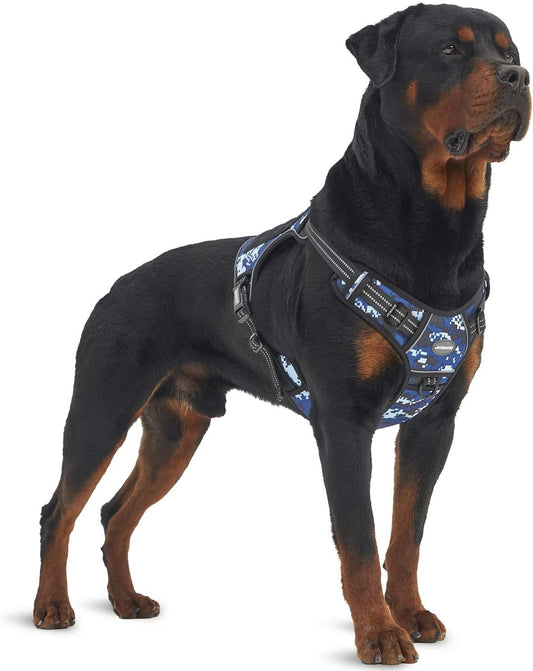 Auroth Tactical Dog Training Harness No Pulling Front Clip Leash Adhesion Reflective K9 Pet Working Vest Easy Control for Small Medium Large Dogs Blue Camo XL