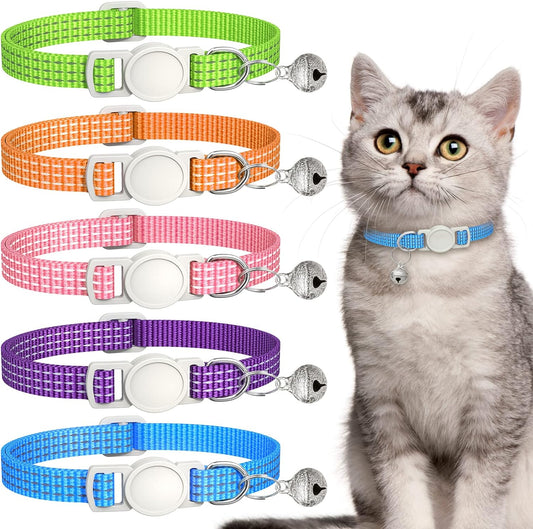 5 Pack Reflective-Breakaway Cat Collars with Bells,Adjustable Small Cat Collar,Ideal for Girl Cats Male Cats Kittens Puppies,Pet Supplies Stuff Accessories 7.9" - 13" (5 Bright Colors)