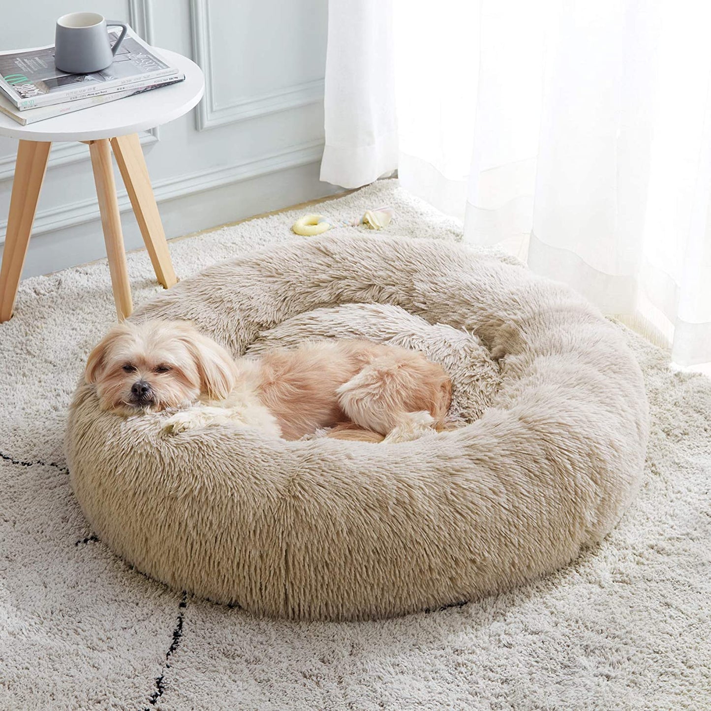 Calming Dog Bed & Cat Bed, Anti-Anxiety Donut Dog Cuddler Bed, Warming Cozy Soft Dog round Bed, Fluffy Faux Fur Plush Dog Cat Cushion Bed for Small Medium Dogs and Cats (20"/24"/27"/30")