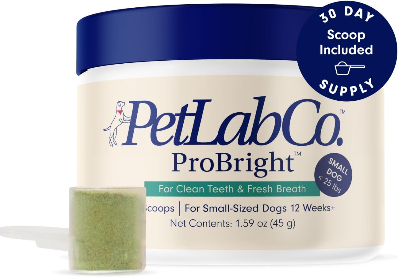 Petlab Co. Probright Dental Powder - Dog Breath Freshener - Teeth Cleaning Made Easy – Targets Tartar & Bad Breath - Formulated for Small Dogs