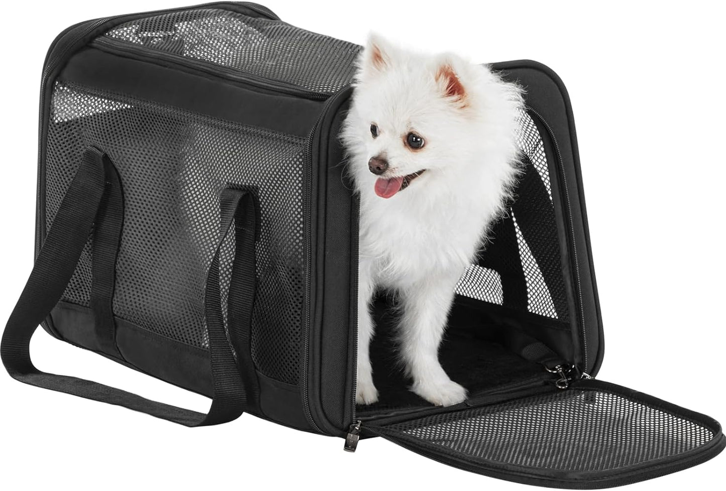 Petsfit Large Cat Carrier for 2 Cats, Lightweight Collapsible Double Cat Carrier for Travel, 5-Sided Breathable Mesh, with Adjustable Shoulder Strap, Sturdy Locking Zipper Head and Washable Fleece Pad