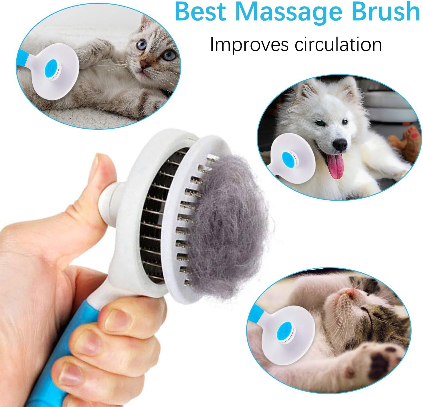 Cat Grooming Brush, Self Cleaning Slicker Brushes for Dogs Cats Pet Grooming Brush Tool Gently Removes Loose Undercoat, Mats Tangled Hair Slicker Brush for Pet Massage-Self Cleaning Upgraded (Gray)