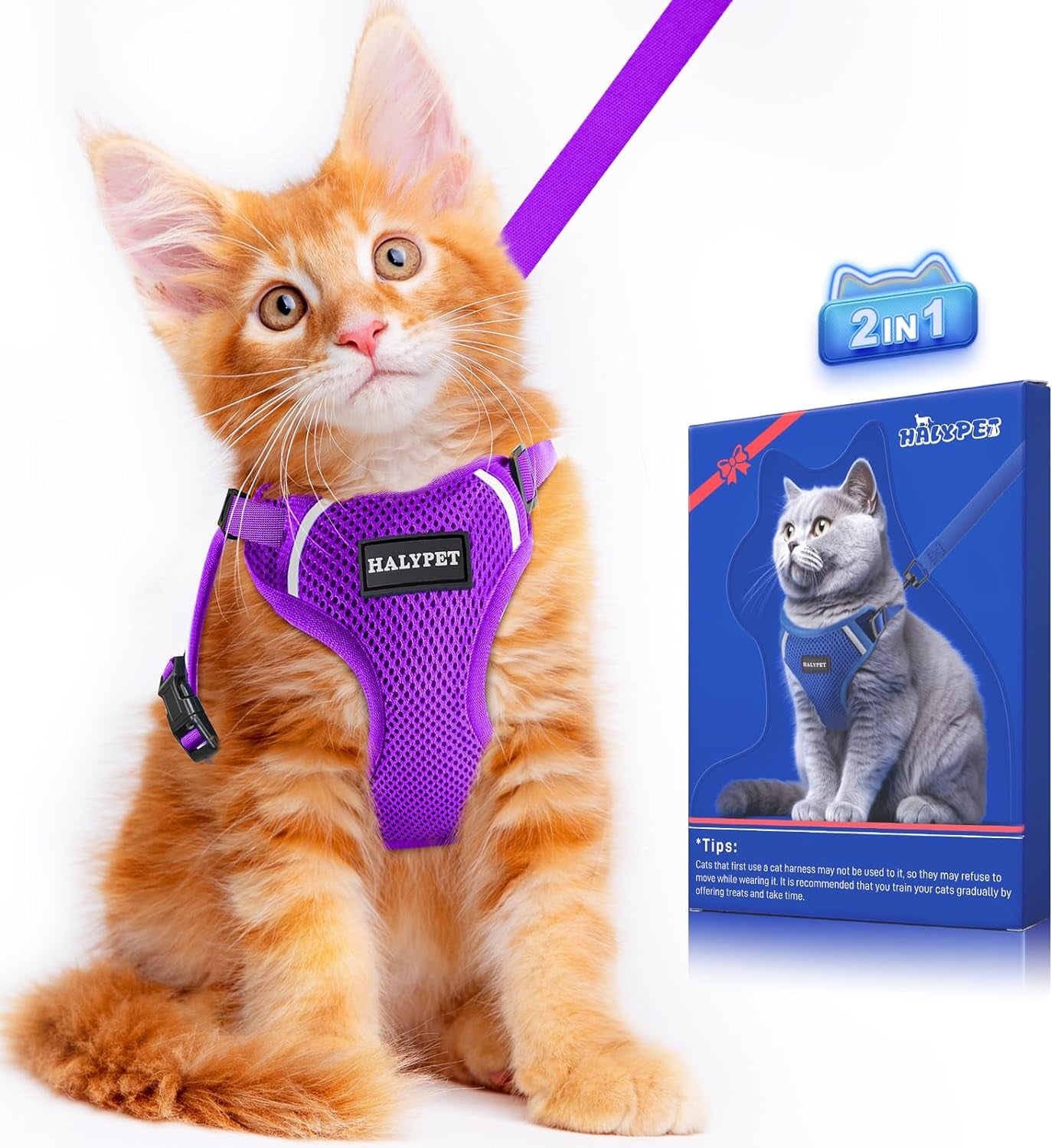 Cat Harness and Leash Set [ MAX Safety Third Generation ] Escape Proof Soft Adjustable Cat Leash Breathable Comfortable Vest Easy to Wear Kitten Harness for Outdoor Walking