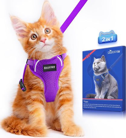 Cat Harness and Leash Set [ MAX Safety Third Generation ] Escape Proof Soft Adjustable Cat Leash Breathable Comfortable Vest Easy to Wear Kitten Harness for Outdoor Walking