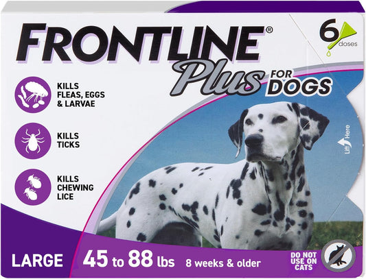 Frontline plus for Dogs Large Dog (45 to 88 Pounds) Flea and Tick Treatment, 6 Doses