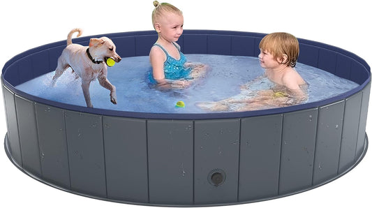 Niubya Foldable Dog Swimming Pool, Collapsible Hard Plastic, Portable Bath Tub for Pets Dogs and Cats, Pet Wading Pool for Indoor and Outdoor, 64 X 12 Inches