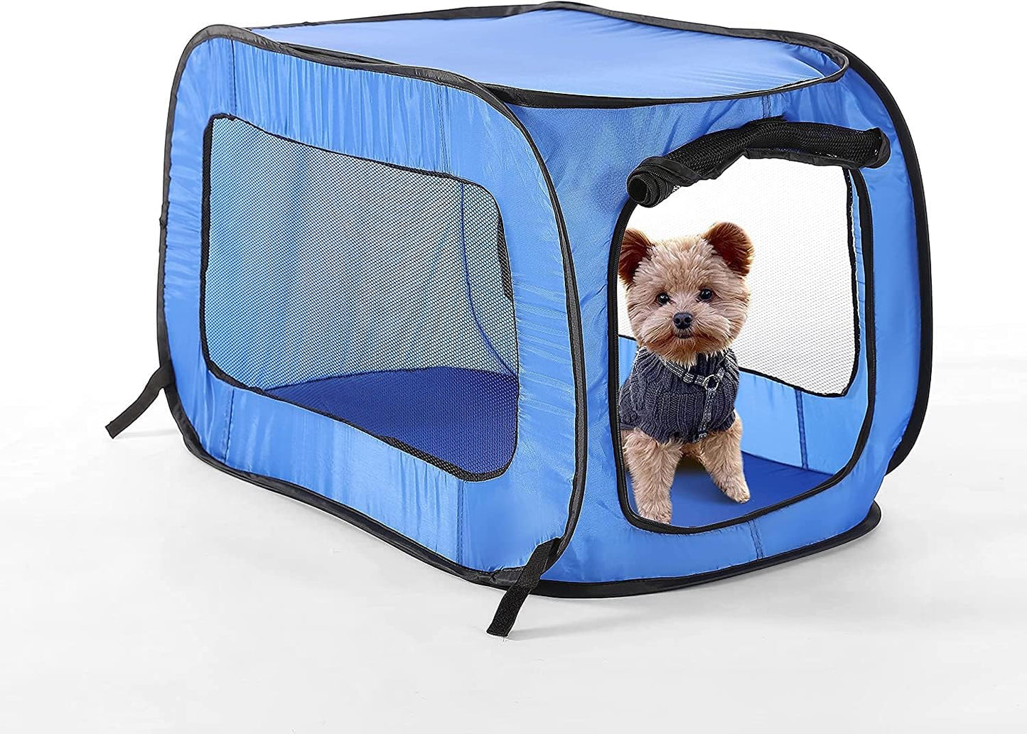 Beatrice Home Fashions Portable, Collapsible, Pop up Kennel Travel Cat and Dog Crate, 40" L X 27" W X 27" H, Blue