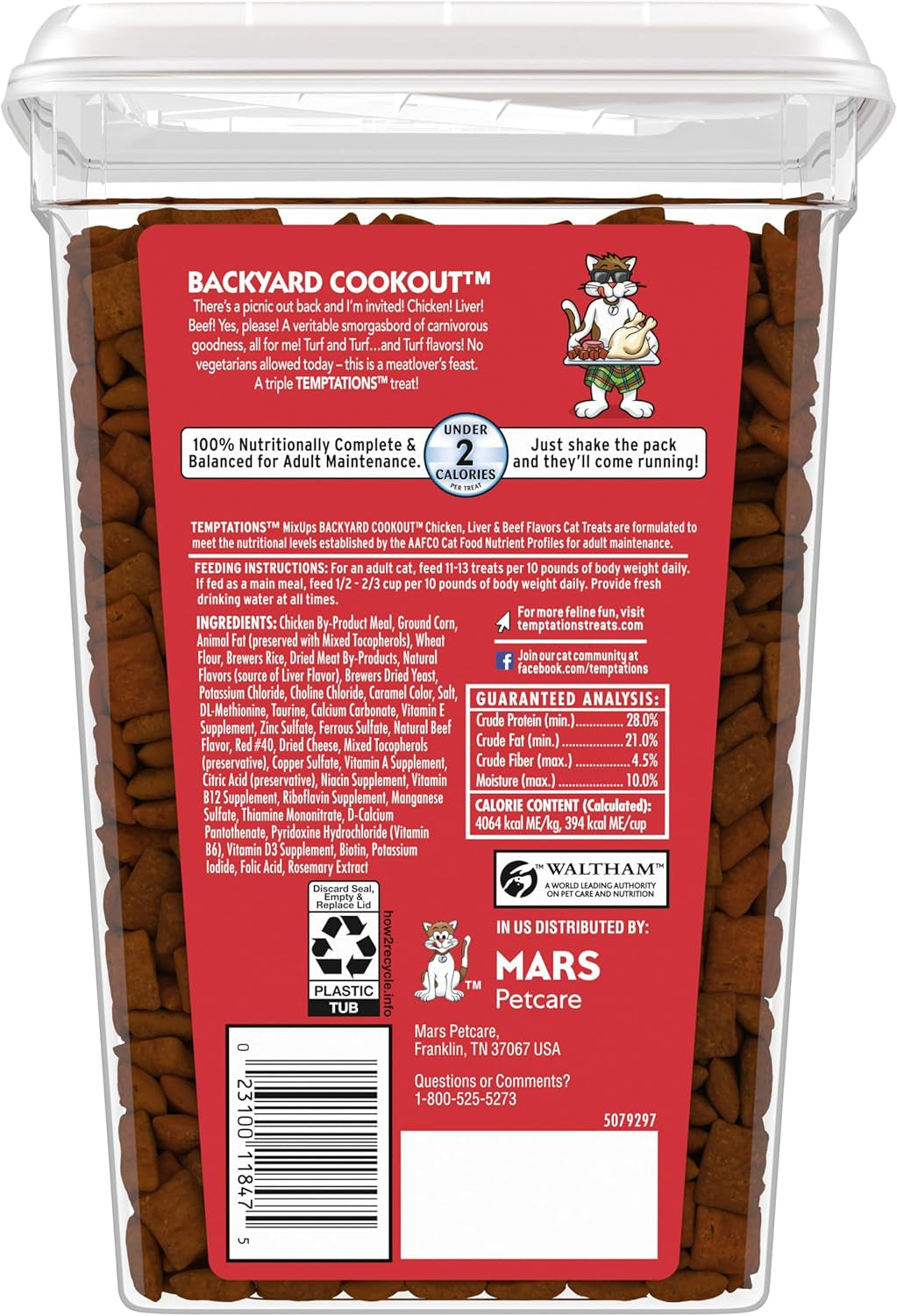 TEMPTATIONS MIXUPS Crunchy and Soft Cat Treats Backyard Cookout Flavor, (12) 3 Oz. Pouches