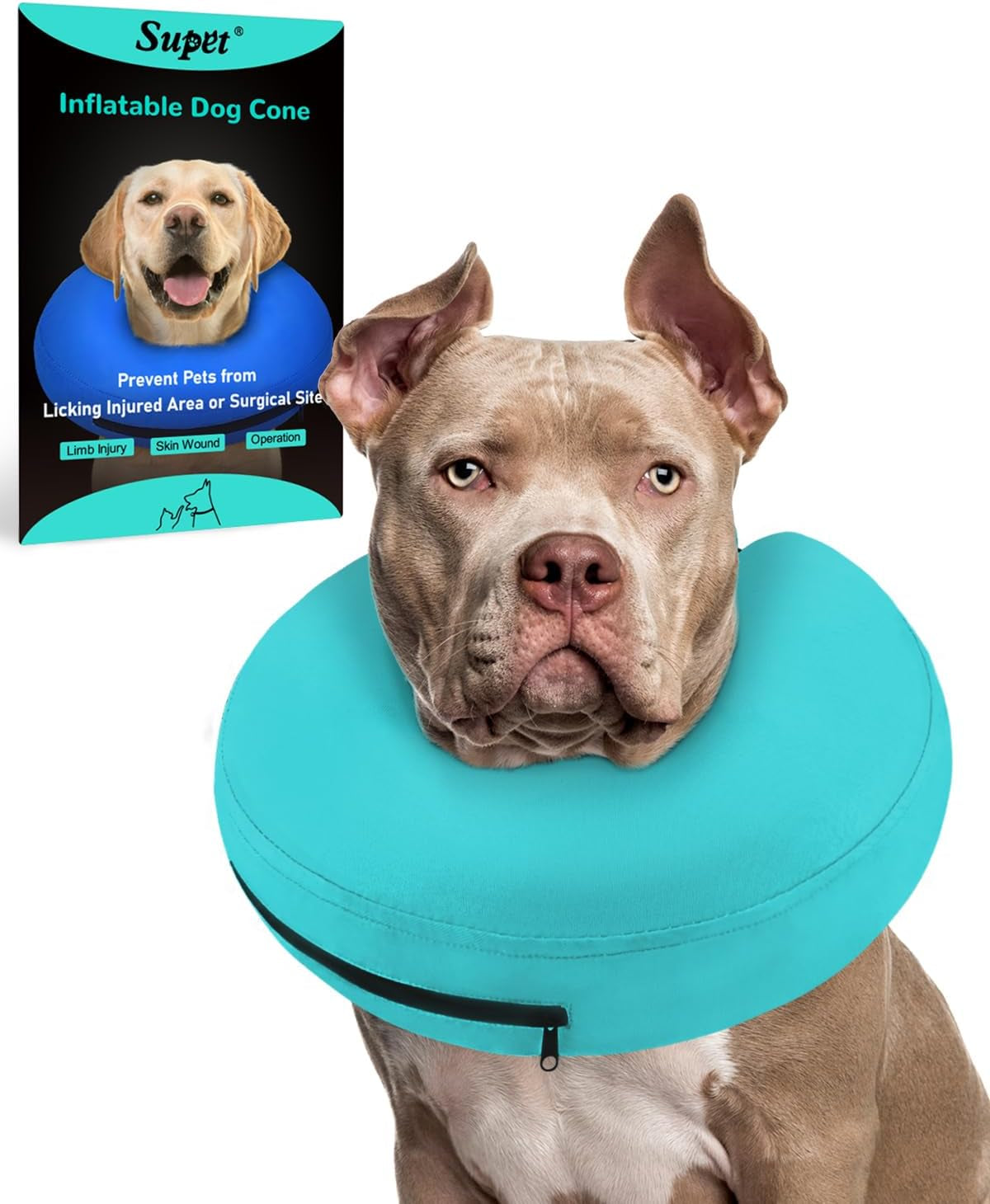 Supet Inflatable Dog Cone Collar Alternative after Surgery, Dog Neck Donut Collar Recovery E Collar to Stop Licking, Soft Dog Cone for Medium Large Dogs