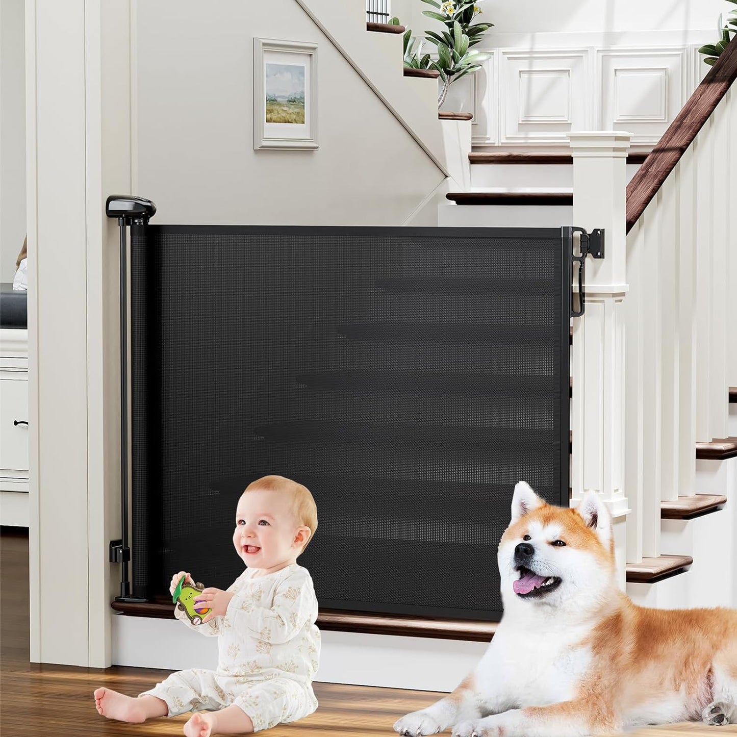 Retractable Baby Gates for Stairs, Probebi Retractable Dog Gate Indoor Extends to 72" Wide 34" Tall, Child Gates for Doorways, Stair Gate Use for Outdoor, Hallways, Doorways, Deck, Porch
