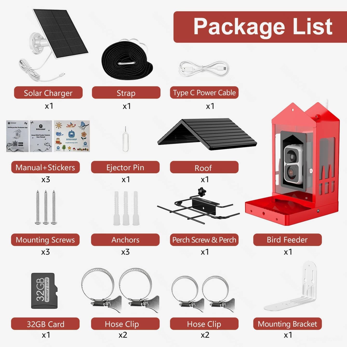 birdsnap® APS - Metal Bird Feeder with Camera Solar Panel 32GB Card, AI Identify 10000+ Birds Camera Feeder, 2K HD Live View Auto Record Bird Video, Ideal Xmas Gift for Bird Lovers