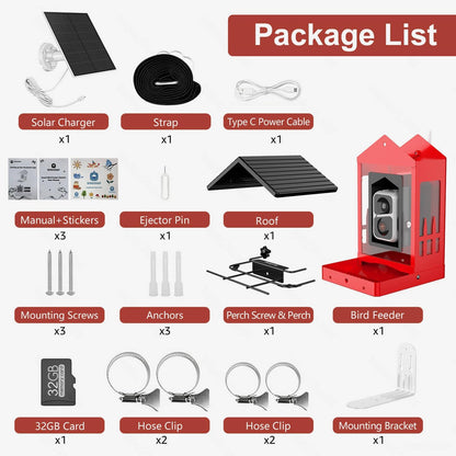 birdsnap® APS - Metal Bird Feeder with Camera Solar Panel 32GB Card, AI Identify 10000+ Birds Camera Feeder, 2K HD Live View Auto Record Bird Video, Ideal Xmas Gift for Bird Lovers