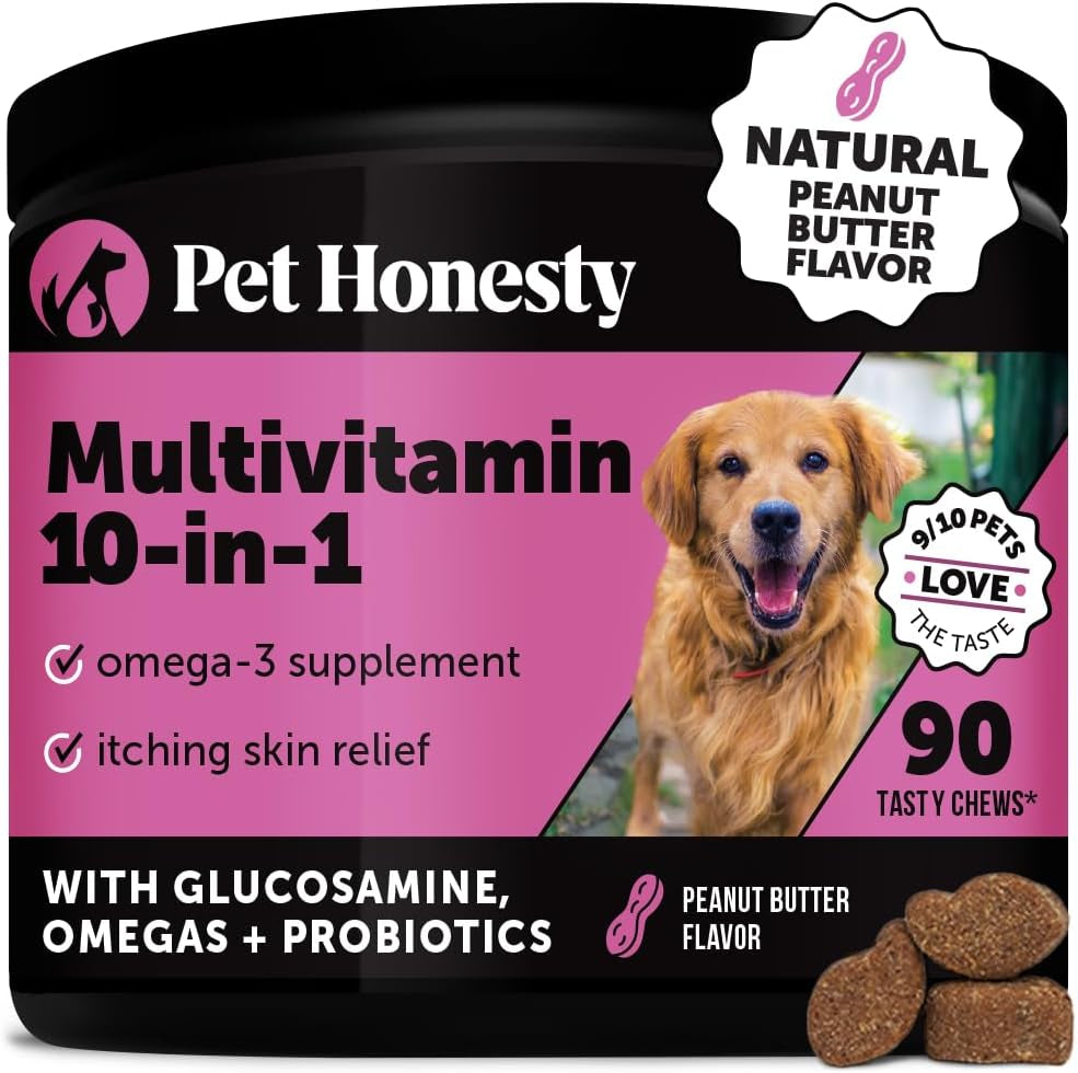 Pet Honesty Dog Multivitamin Max Strength - 15 in 1 Dog Vitamins for Health & Heart - Dog Essentials Fish Oil, Glucosamine, Probiotics, Omega Fish Oil - Dog Vitamins and Supplements for Skin and Coat