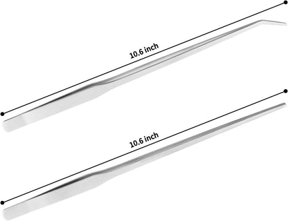 2PCS Long Aquarium Tweezers - 10.6" Straight and Curved Tweezers, Stainless Steel Reptile Feeding tongs, Terrarium Aquascape Tools Feeder for Lizards, Bearded Dragon Snake Tank Accessories