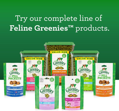 Greenies Feline Adult Natural Dental Care Cat Treats, Tempting Tuna Flavor, 9.75 Oz. Tub