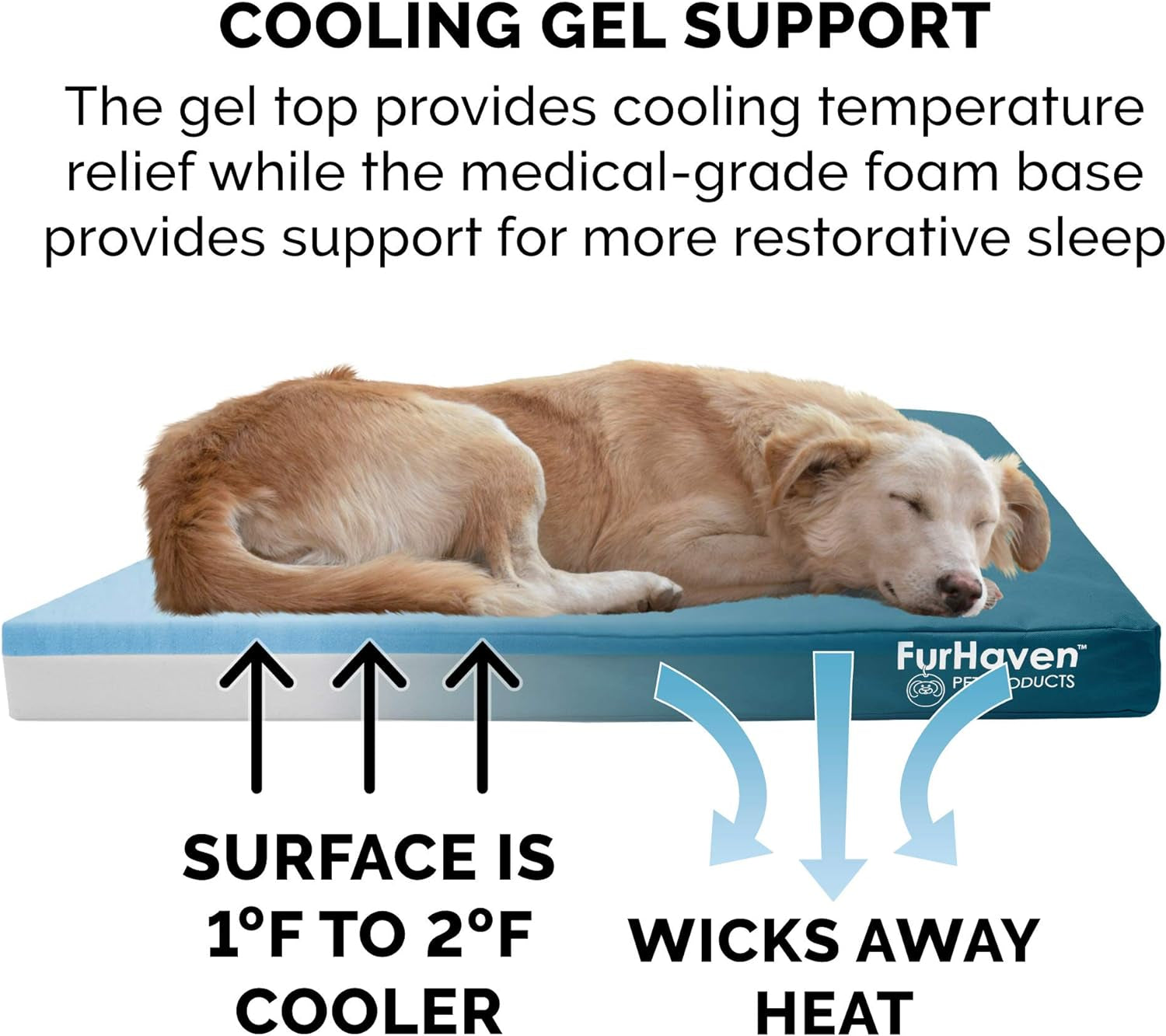 Furhaven Water-Resistant Cooling Gel Dog Bed for Large Dogs W/ Removable Washable Cover, for Dogs up to 95 Lbs - Indoor/Outdoor Logo Print Oxford Polycanvas Mattress - Deep Lagoon, Jumbo/Xl