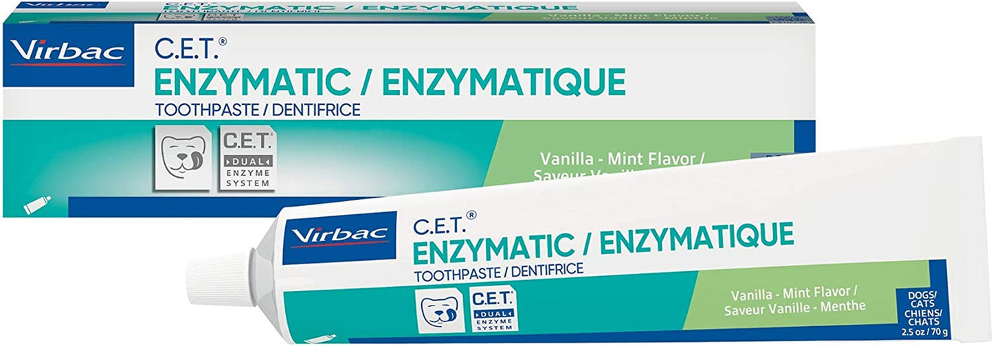 Virbac C.E.T. Enzymatic Toothpaste Eliminates Bad Breath by Removing Plaque and Tartar Buildup Best Pet Dental Care Toothpaste Vanilla Mint Flavor 2.5 Oz Tube