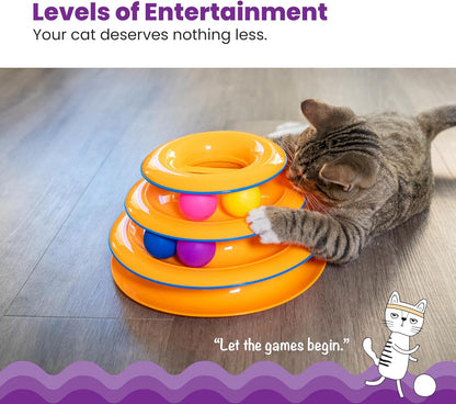 Catstages Tower of Tracks Interactive 3-Tier Cat Track Toy with Spinning Balls, Orange