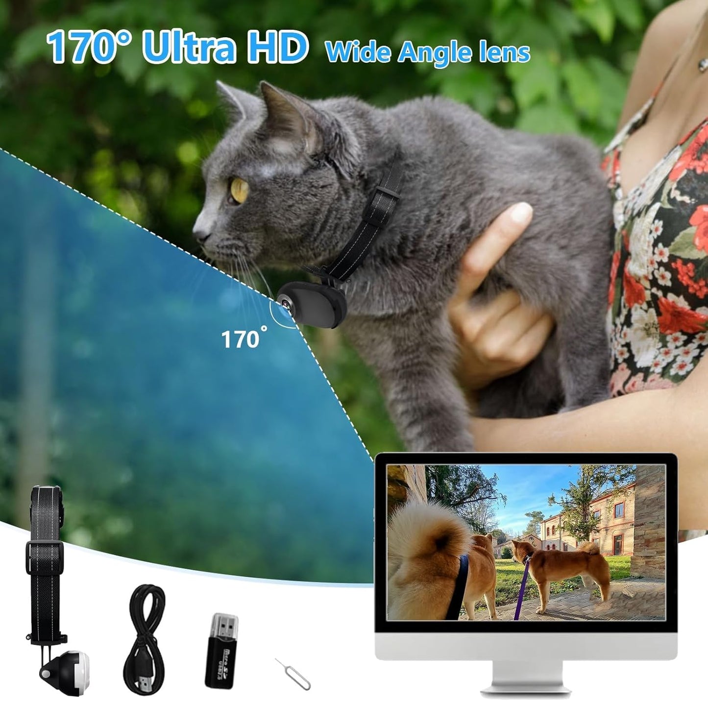 HD 1080P Cat Camera Collar with Video Record Wireless Mini Sport Cam,Small Action Cameras,Body Camera for Pet Supplies/Stuff,Outdoor/Inoor Birthday Gift No Wifi