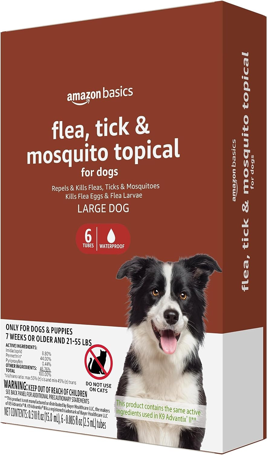 Amazon Basics Flea, Tick and Mosquito Topical for Large Dogs (21-55 Pounds), 4 Count