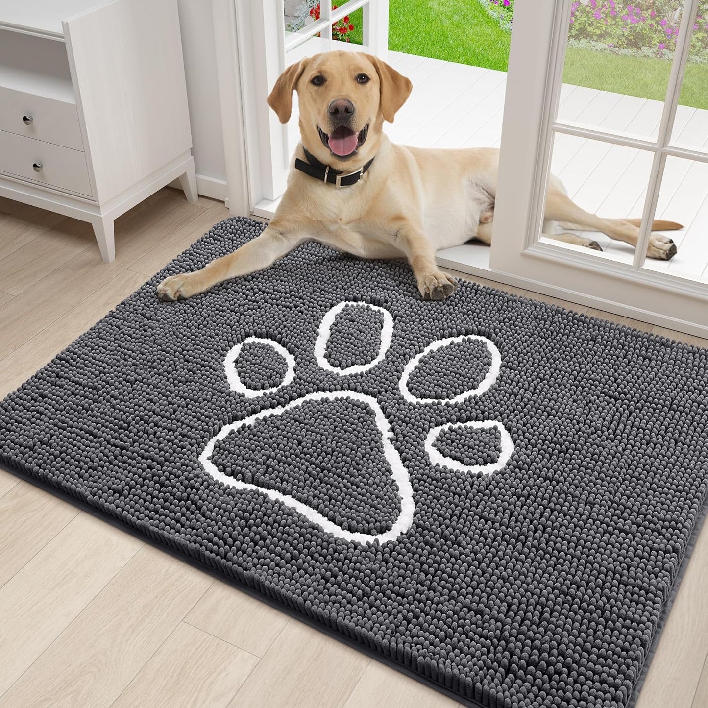 Smiry Dog Door Mat for Muddy Paws, Absorbent Dirt Trapper Non-Slip Washable Mat, Quick Dry Chenille, Mud Mat for Dogs, Entry Indoor Door Mat for inside Floor (30X20 Inches, Dark Grey)