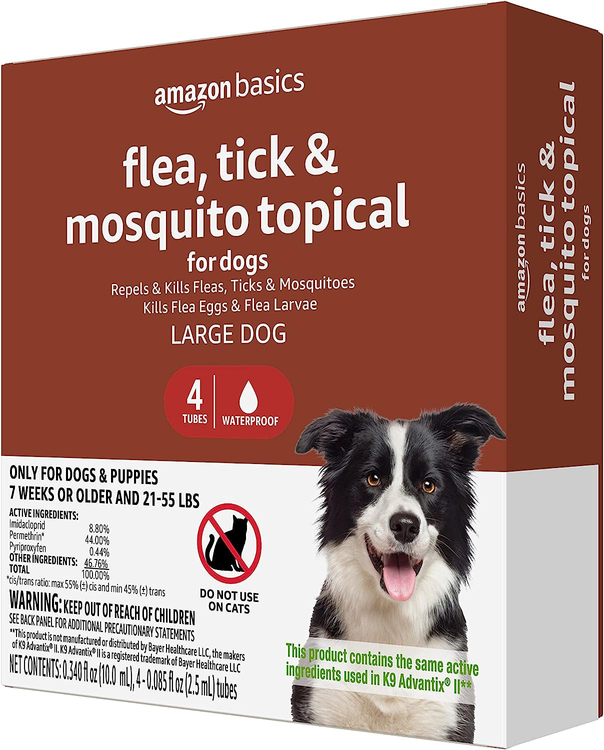 Amazon Basics Flea, Tick and Mosquito Topical for Large Dogs (21-55 Pounds), 4 Count