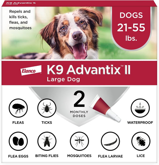 K9 Advantix II Large Dog Vet-Recommended Flea, Tick & Mosquito Treatment & Prevention | Dogs 21-55 Lbs. | 2-Mo Supply