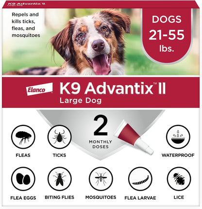 K9 Advantix II XL Dog over 55 Lbs & Large Dog 21-55 Lbs Vet-Recommended Flea, Tick & Mosquito Treatment & Prevention | 2-Mo Supply Each