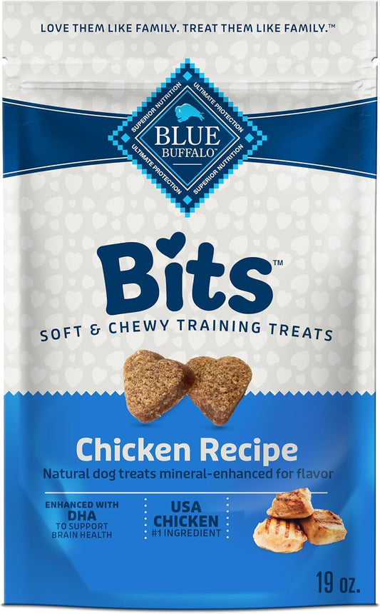 Blue Buffalo Bits Soft Dog Treats for Training, Made With Natural Ingredients & Enhanced with DHA, Chicken Recipe, 19-oz Bag