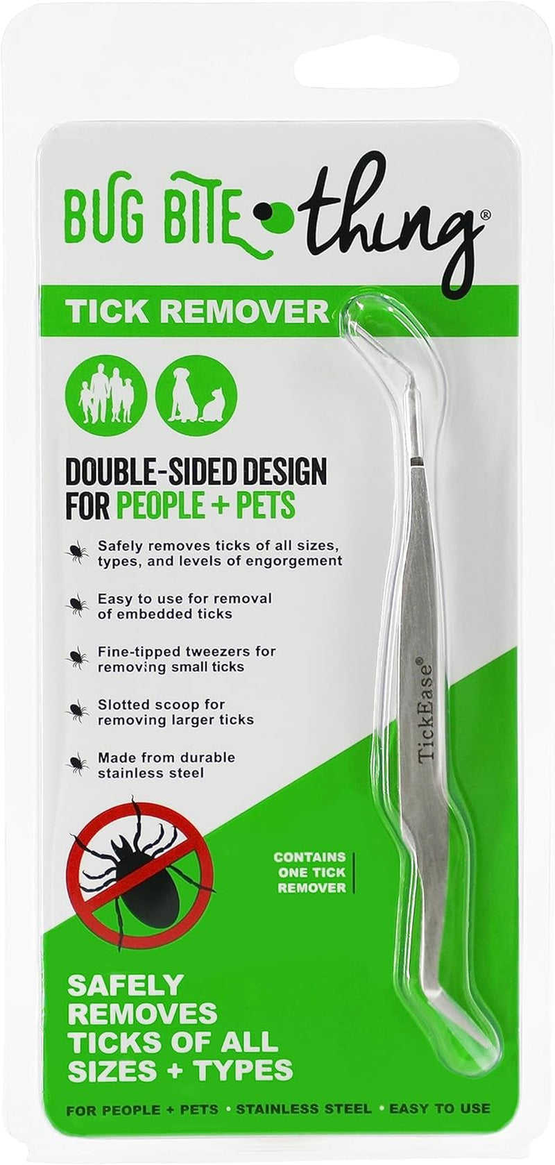 Bug Bite Thing Tick Remover Tool for People & Pets, Patented Two Sided Stainless Steel Design with Fine Tipped Tweezers, Formerly Known as Tickease